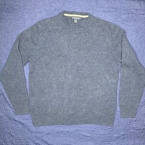 Lands End Mens XL T Long Sleeve Crew Neck Sweater‎ Blue Lambswool Soft Strong